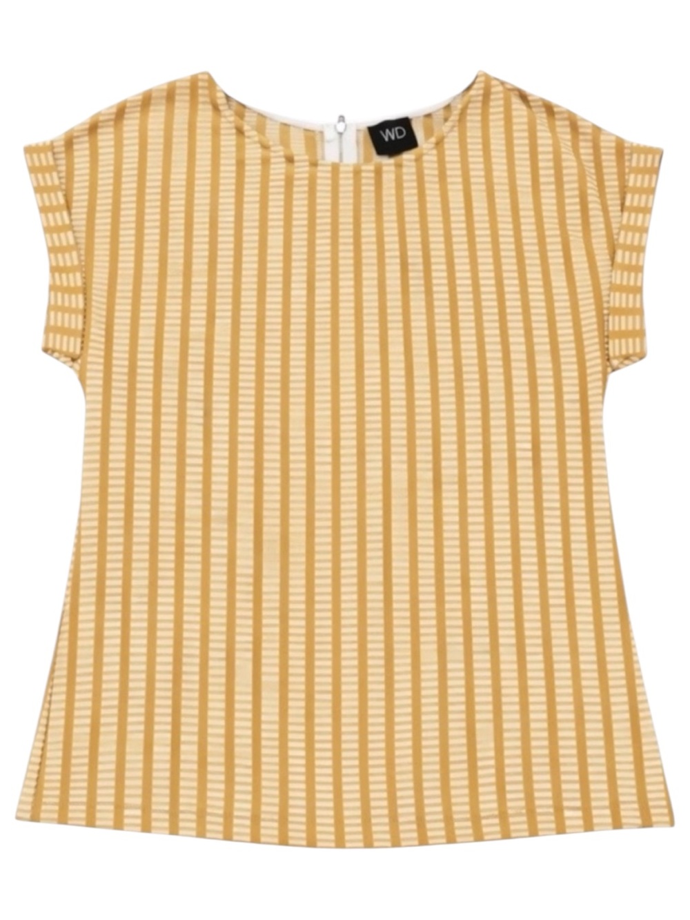 W5 Mustard Yellow Striped Blouse Large Cap Sleeve Work Top